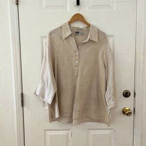 Edward Women's Beige Plus-Size Irish Linen Embroidered Tunic Sz 2x